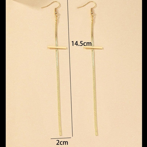 Gold Cross Chain Earrings - Picture 7 of 7